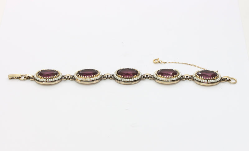 Vintage Danecraft Vermeil Sterling Silver Amethyst Paste and Bead Bracelet