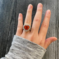 Mandarin Garnet and Diamond Heart-Shaped 14K Gold Dinner Ring