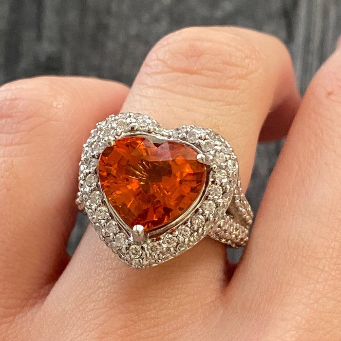 Mandarin Garnet and Diamond Heart-Shaped 14K Gold Dinner Ring