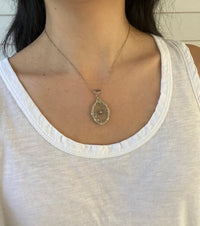 Art Deco Camphor Glass and Diamond 14K Gold Lavalier Necklace