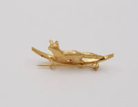 Victorian 9K Gold Fox and Crescent Moon Pin, English Antique Brooch