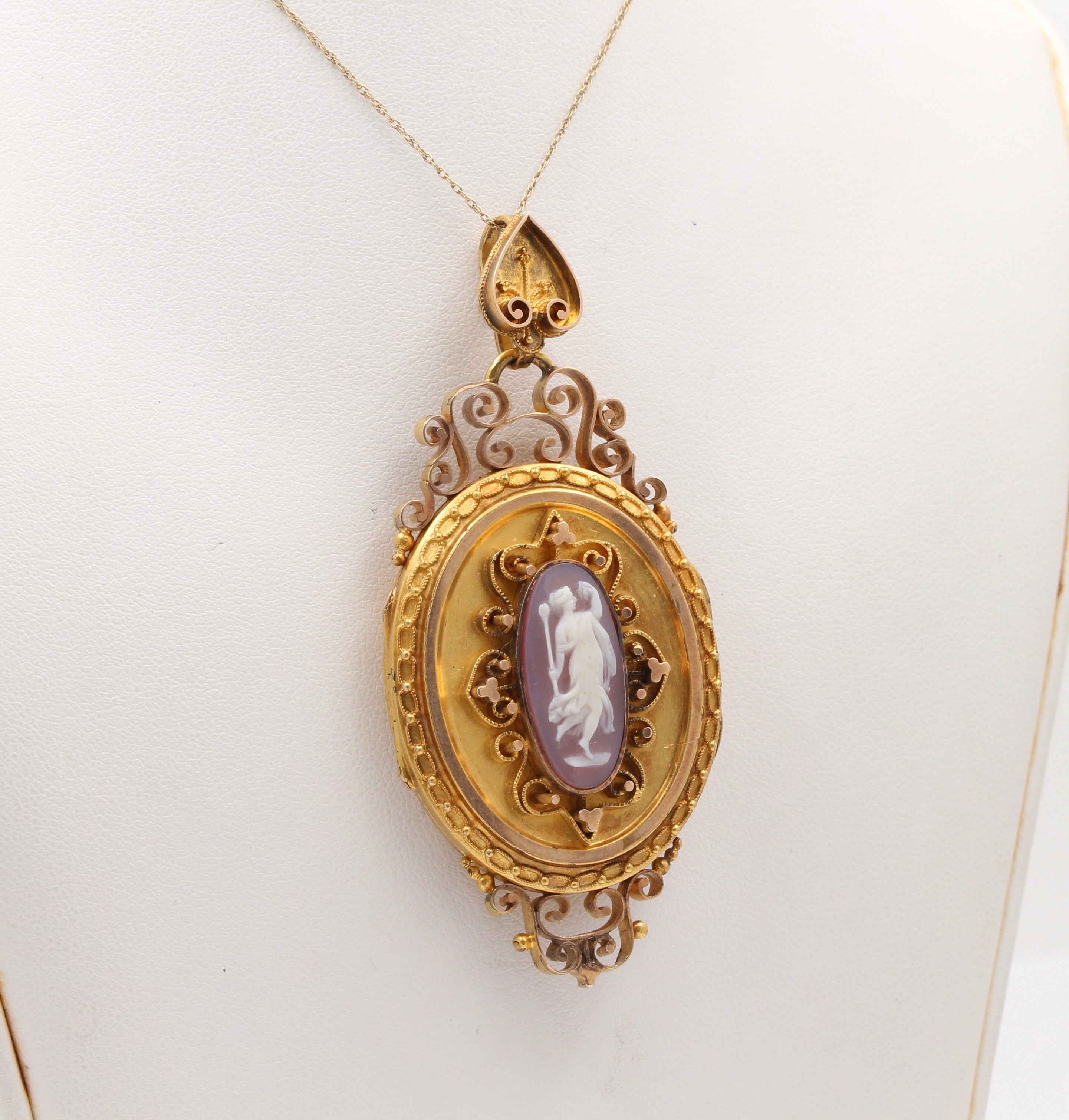 Sold at Auction: Victorian glass cameo locket antique necklace