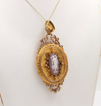 Large Victorian 18K Gold and Banded Agate Cameo Locket, Antique Pendant