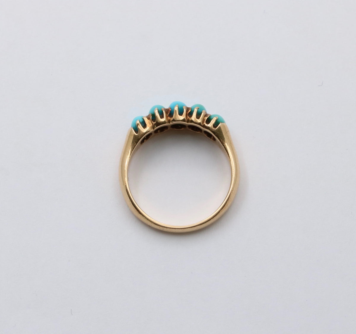 Antique Five Stone Turquoise and 14K Gold Band, Stacking Ring