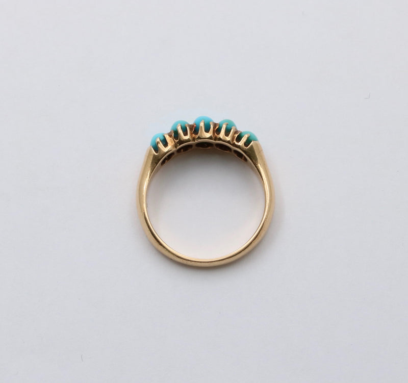 Antique Five Stone Turquoise and 14K Gold Band, Stacking Ring