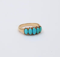 Antique Five Stone Turquoise and 14K Gold Band, Stacking Ring