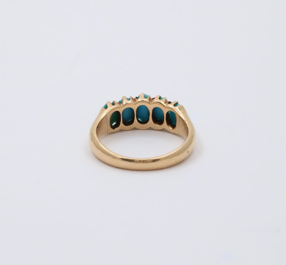 Antique Five Stone Turquoise and 14K Gold Band, Stacking Ring