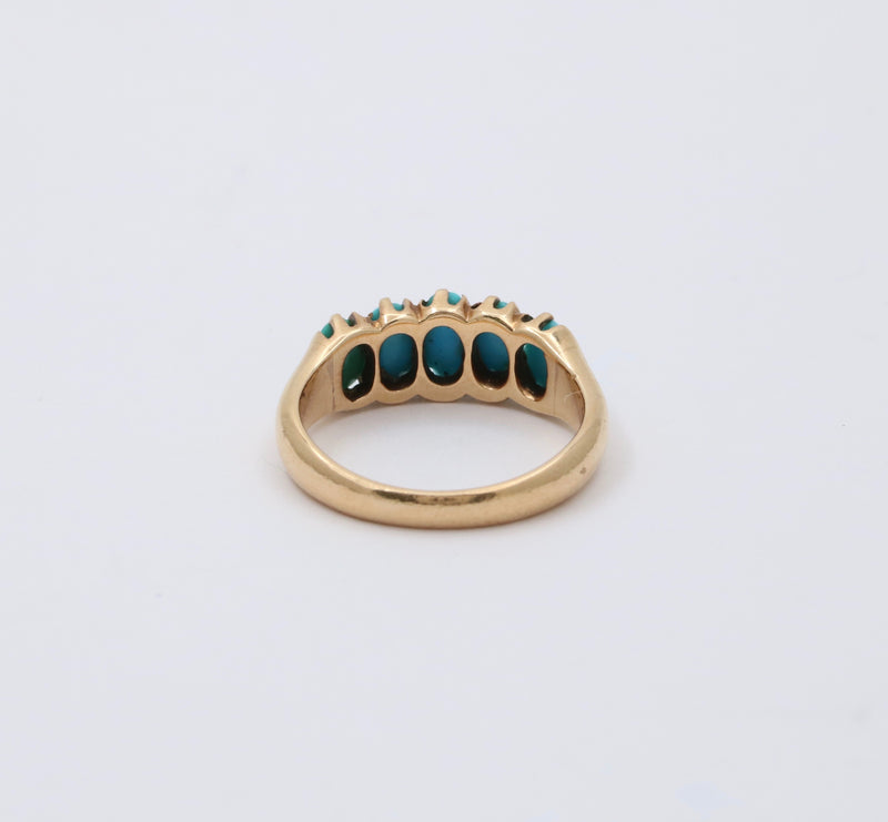 Antique Five Stone Turquoise and 14K Gold Band, Stacking Ring