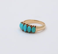Antique Five Stone Turquoise and 14K Gold Band, Stacking Ring