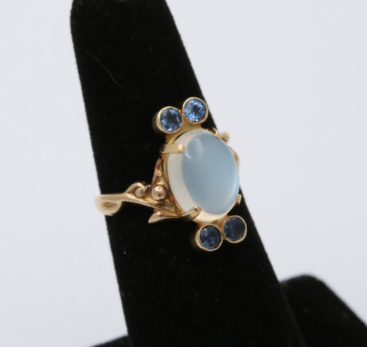 Vintage Moonstone and Sapphire 14K Gold Ring