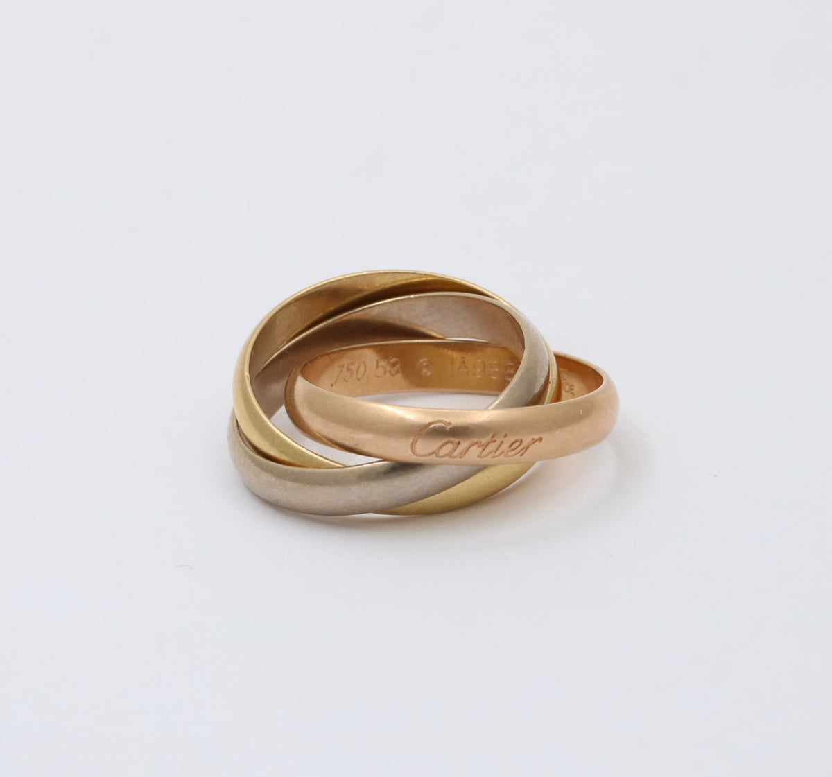 Vintage Cartier 18K Gold Rolling Band Size 53, Tricolor Medium Size Trinity Ring