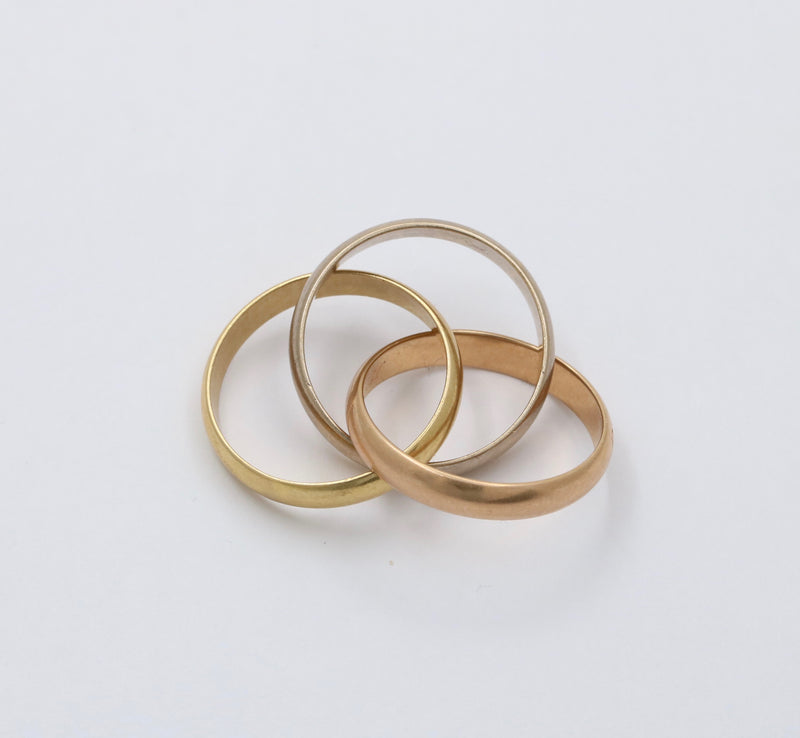 Vintage Cartier 18K Gold Rolling Band Size 53, Tricolor Medium Size Trinity Ring