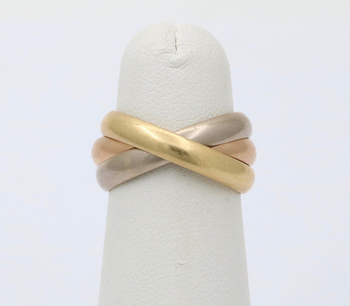 Vintage Cartier 18K Gold Rolling Band Size 53, Tricolor Medium Size Trinity Ring