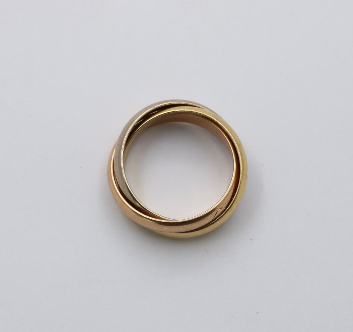 Vintage Cartier 18K Gold Rolling Band Size 53, Tricolor Medium Size Trinity Ring