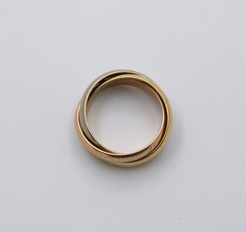 Vintage Cartier 18K Gold Rolling Band Size 53, Tricolor Medium Size Trinity Ring