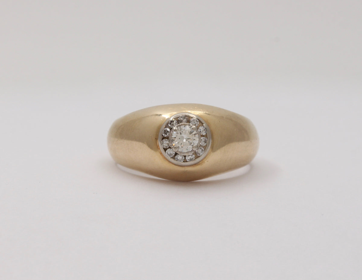 Vintage 14K Gold and Diamond Cluster Flush Set Ring