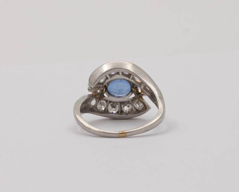 Vintage Platinum 1.6 Carat Sapphire and 1.7 Carat Diamond Bypass Ring, Alternative Engagement