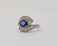 Vintage Platinum 1.6 Carat Sapphire and 1.7 Carat Diamond Bypass Ring, Alternative Engagement