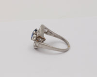 Vintage Platinum 1.6 Carat Sapphire and 1.7 Carat Diamond Bypass Ring, Alternative Engagement