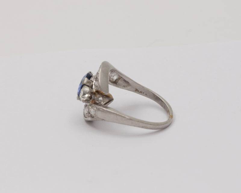 Vintage Platinum 1.6 Carat Sapphire and 1.7 Carat Diamond Bypass Ring, Alternative Engagement