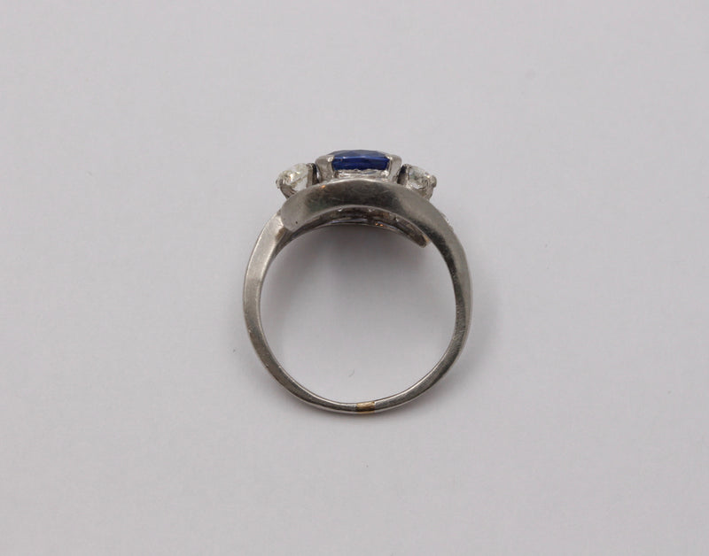 Vintage Platinum 1.6 Carat Sapphire and 1.7 Carat Diamond Bypass Ring, Alternative Engagement