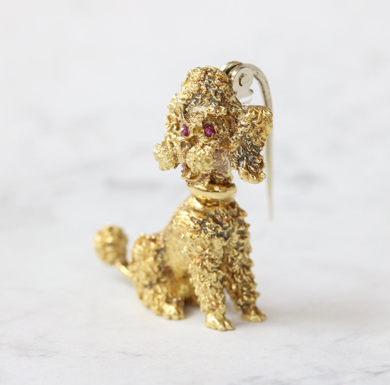Vintage 18K Gold Poodle Dog Brooch Pin