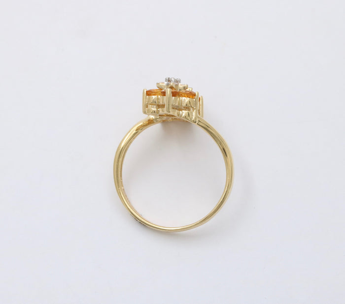 Vintage 14K Gold, Diamond, and Citrine Star Flower Bypass Ring