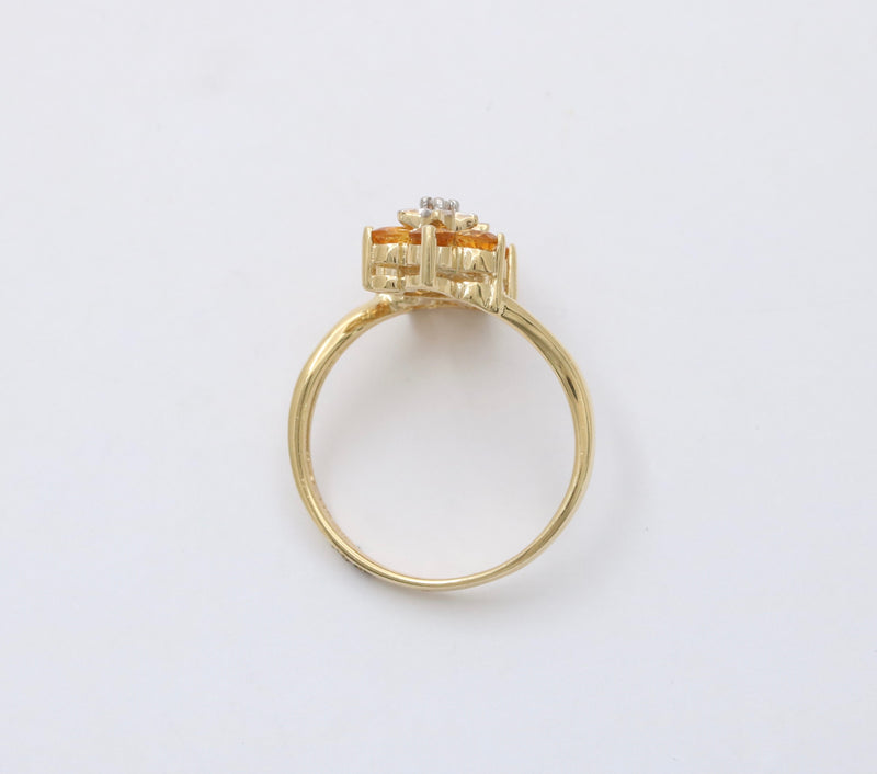 Vintage 14K Gold, Diamond, and Citrine Star Flower Bypass Ring