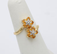 Vintage 14K Gold, Diamond, and Citrine Star Flower Bypass Ring