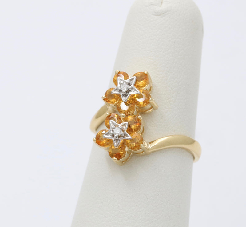 Vintage 14K Gold, Diamond, and Citrine Star Flower Bypass Ring