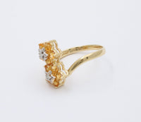 Vintage 14K Gold, Diamond, and Citrine Star Flower Bypass Ring