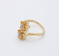 Vintage 14K Gold, Diamond, and Citrine Star Flower Bypass Ring