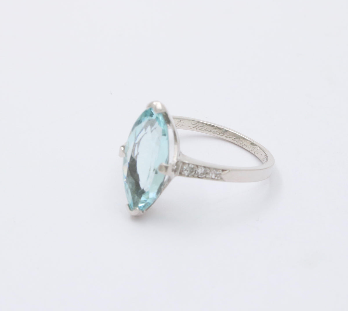 Art Deco 3 Carat Aquamarine and Diamond 18K Gold Ring, Alternative Engagement
