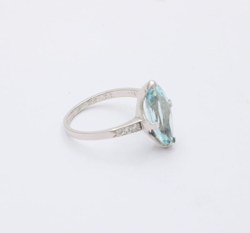 Art Deco 3 Carat Aquamarine and Diamond 18K Gold Ring, Alternative Engagement