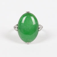 Art Deco GIA Certified “A” Jadeite Jade Platinum and Diamond Ring - alpha-omega-jewelry