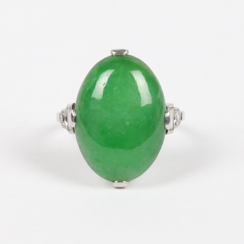 Art Deco GIA Certified “A” Jadeite Jade Platinum and Diamond Ring - alpha-omega-jewelry