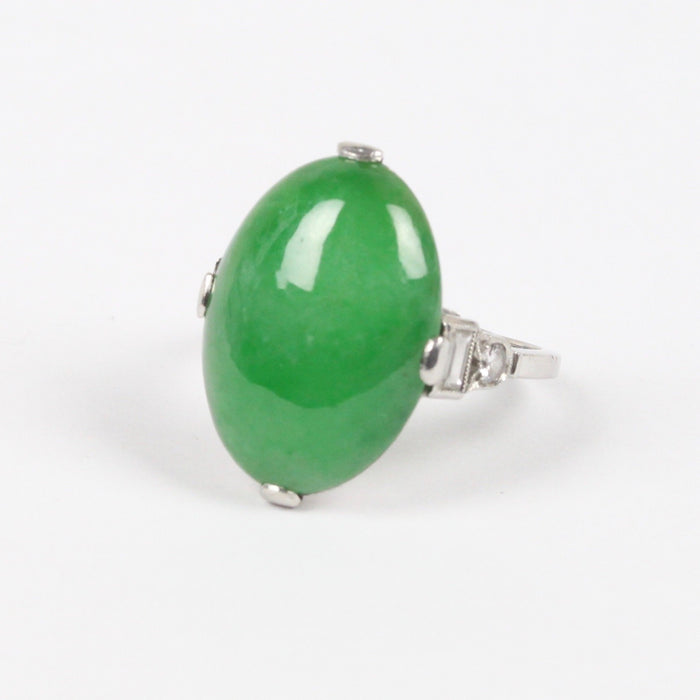 Art Deco GIA Certified “A” Jadeite Jade Platinum and Diamond Ring - alpha-omega-jewelry