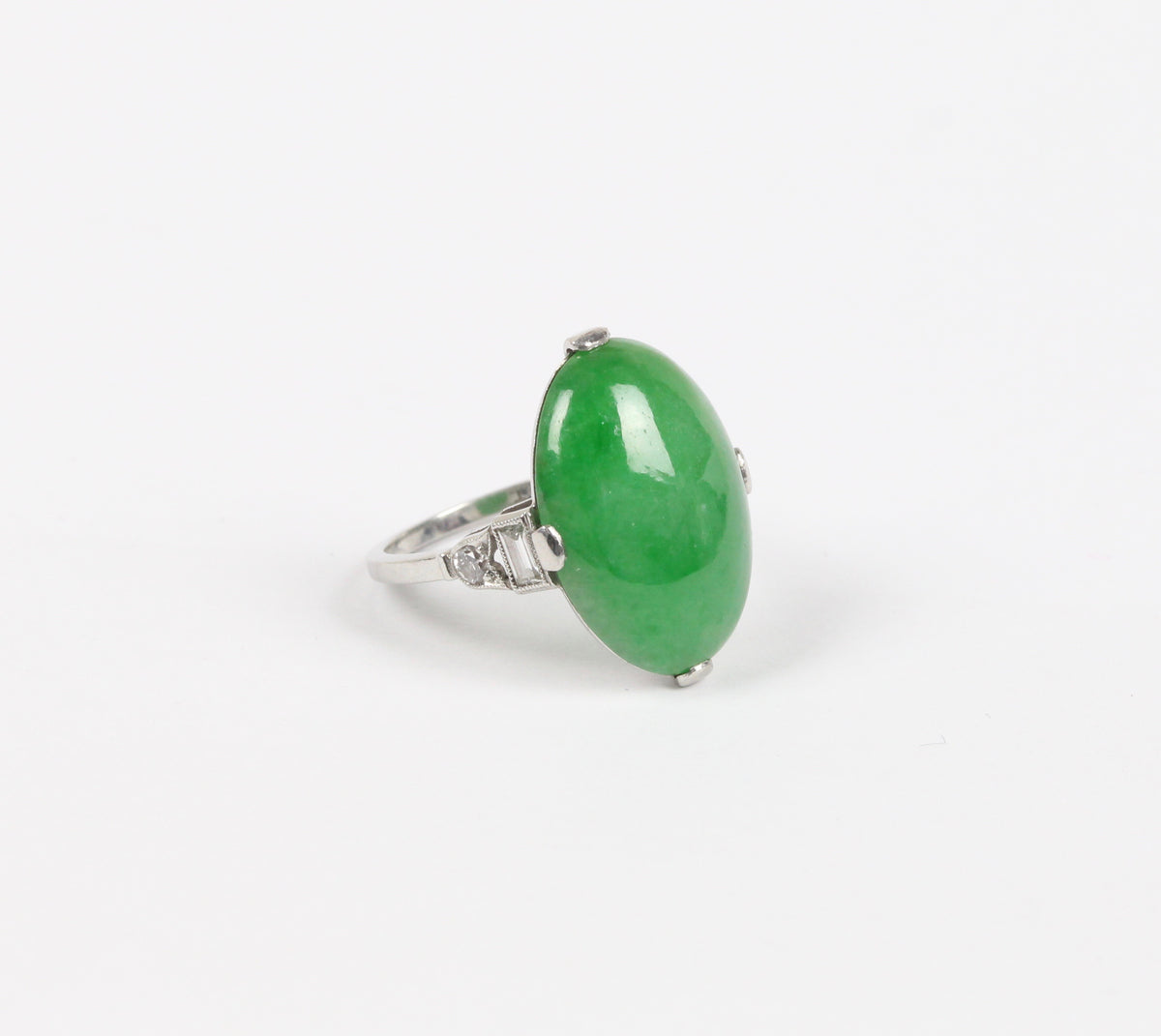 Art Deco GIA Certified “A” Jadeite Jade Platinum and Diamond Ring - alpha-omega-jewelry