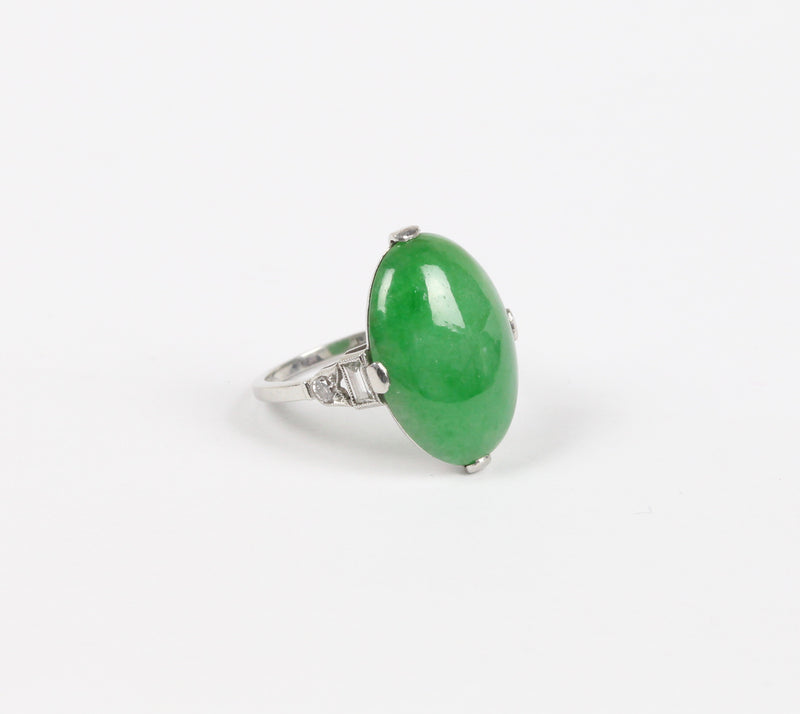 Art Deco GIA Certified “A” Jadeite Jade Platinum and Diamond Ring - alpha-omega-jewelry