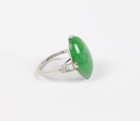 Art Deco GIA Certified “A” Jadeite Jade Platinum and Diamond Ring - alpha-omega-jewelry