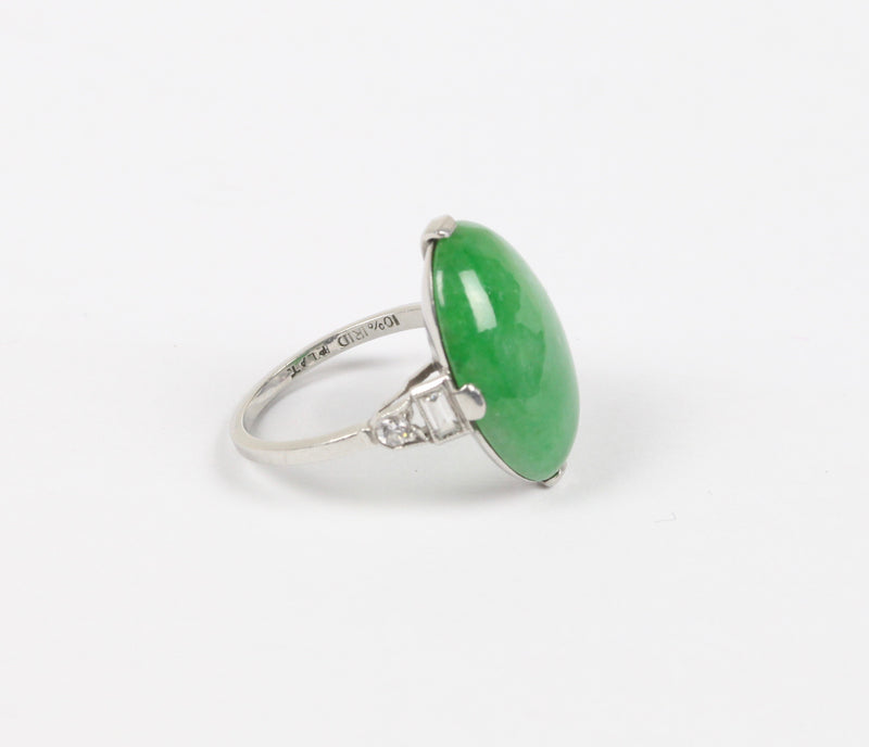 Art Deco GIA Certified “A” Jadeite Jade Platinum and Diamond Ring - alpha-omega-jewelry