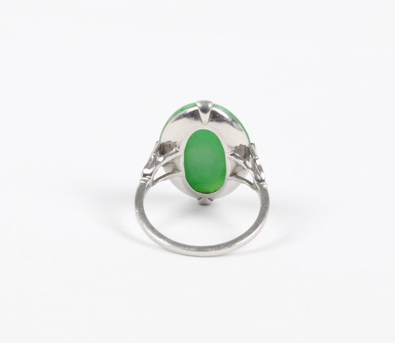 Art Deco GIA Certified “A” Jadeite Jade Platinum and Diamond Ring - alpha-omega-jewelry