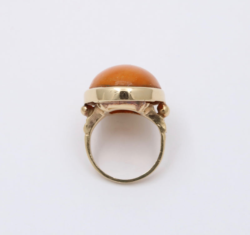 Art Deco Natural Amber and 14K Gold Solitaire Ring