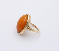 Art Deco Natural Amber and 14K Gold Solitaire Ring