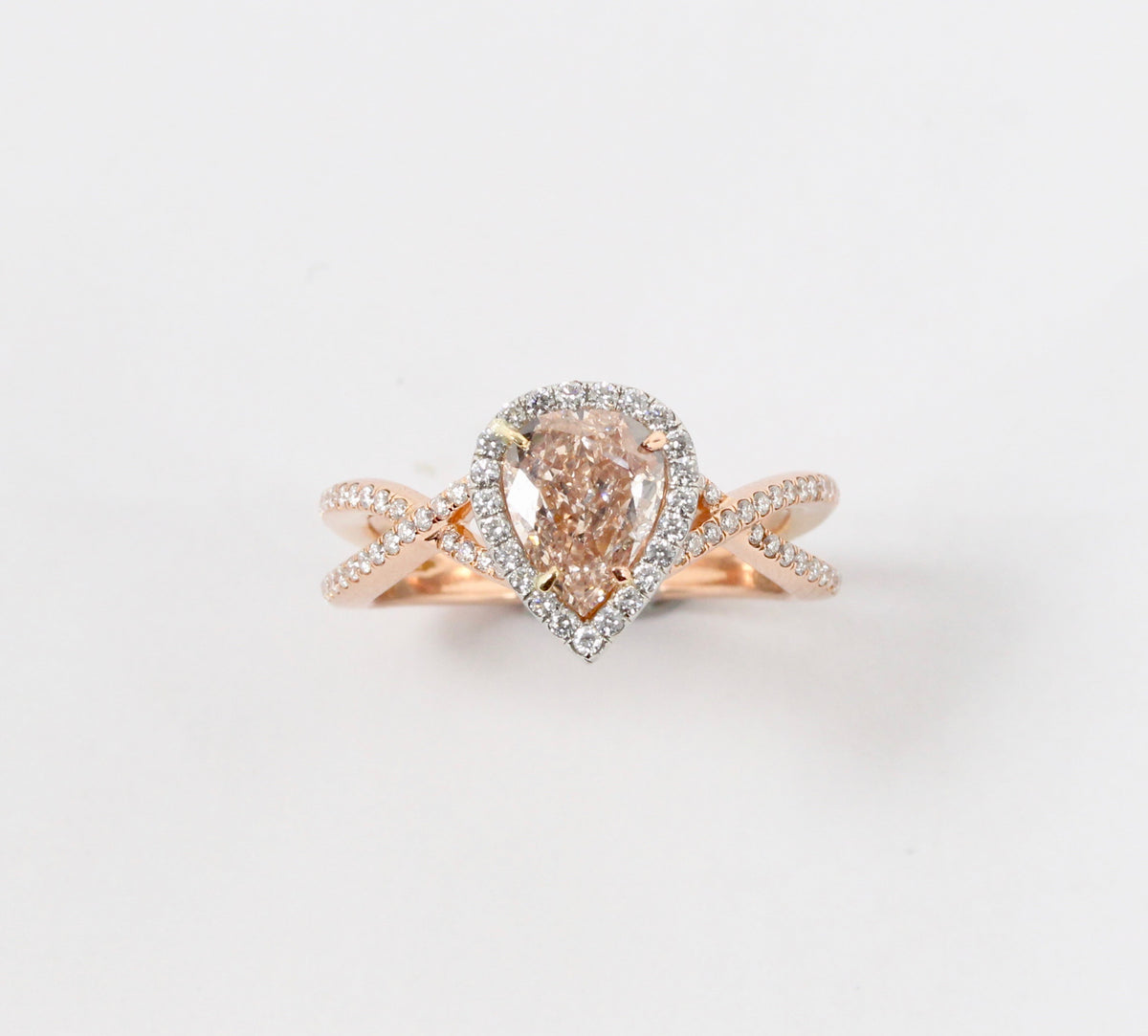 Platinum and 18K Rose Gold Pear Shape Diamond and Pink