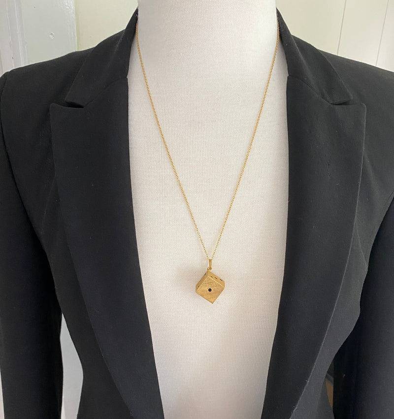 Large Vintage 18K Gold and Enamel Dice Charm
