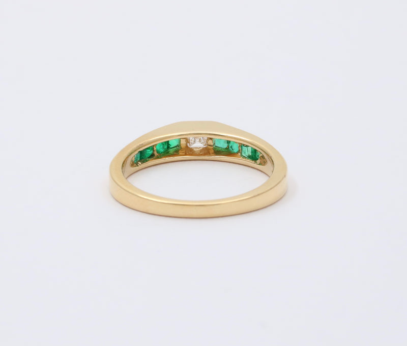 Carre Cut Diamond and Emerald 18K Gold Band, Stacking Ring