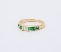 Carre Cut Diamond and Emerald 18K Gold Band, Stacking Ring