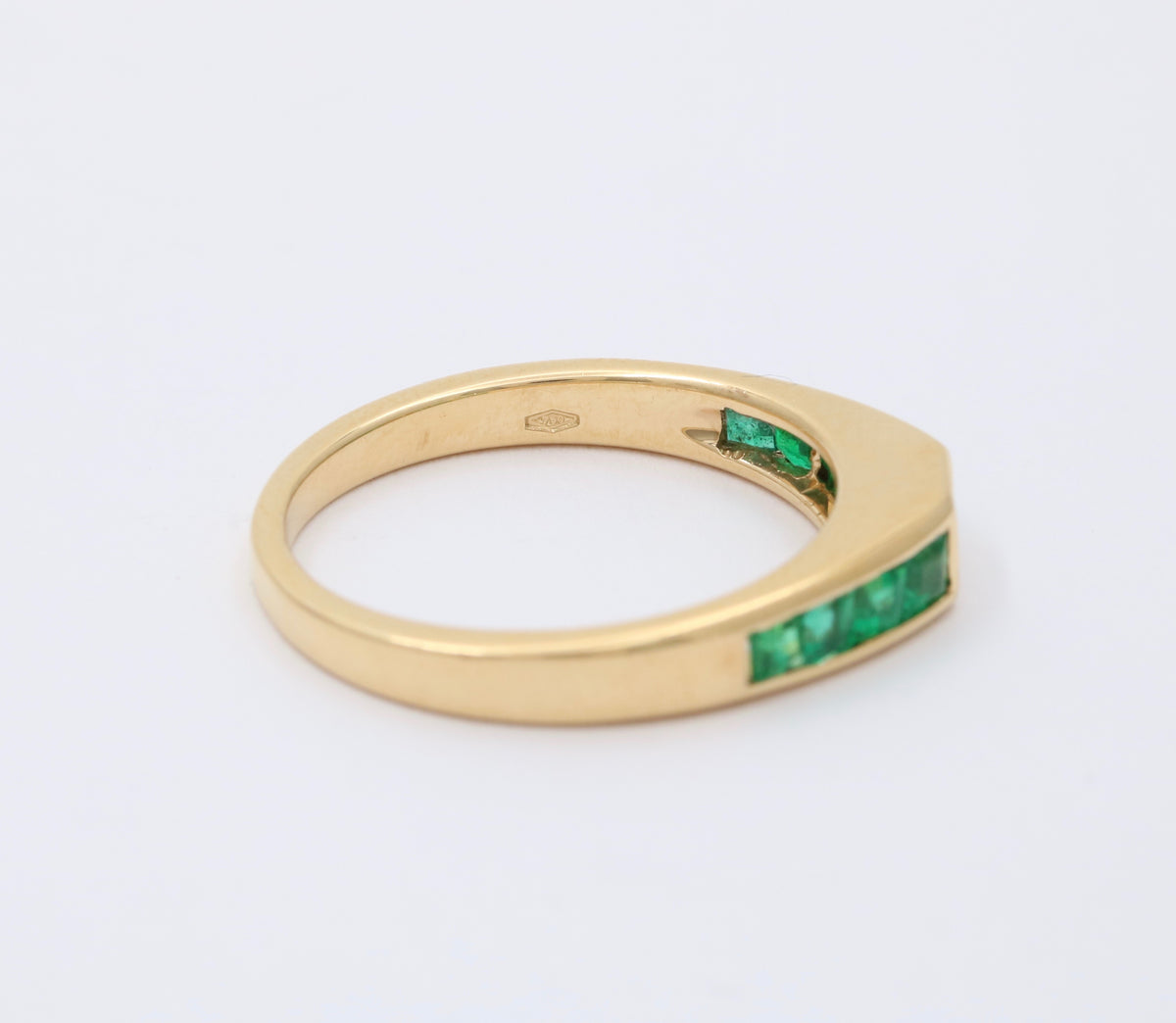 Carre Cut Diamond and Emerald 18K Gold Band, Stacking Ring