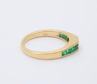 Carre Cut Diamond and Emerald 18K Gold Band, Stacking Ring